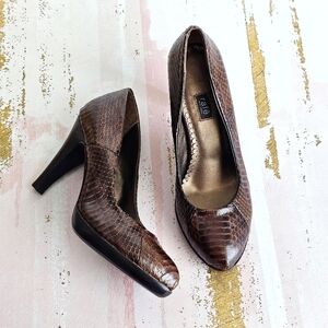 Rafe New York Snakeskin Print Leather Chocolate Brown Italian Heels Size 37